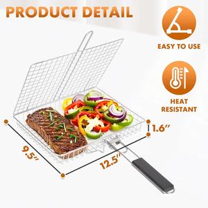 Grill Basket Barbecue BBQ Grilling Basket Stainless Steel Large Folding Grilling Baskets with Handle - Product Image 2