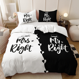 Ensemble de housse de couette à impression numérique 3D motif personnalisé noir rouge He She Queen King Polyester Literie - Product Image 3