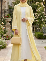 Abaya personnalisée OEM élégante et respirante en 100 % polyester avec broderie florale marguerite, robe islamique décontractée longue et modeste à devant ouvert pour femme