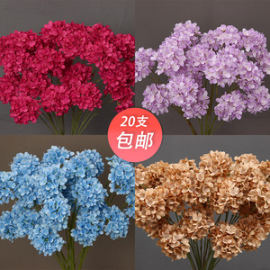 Fleurs d'hortensia artificielles miniatures, branche unique en plastique et soie PU, pour centres de table de mariage et décorations intérieures - Product Image 1