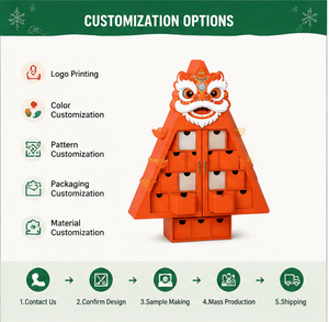 Boîte de calendrier de l'avent avec design de lion chinois, emballage de fête, 24 compartiments surprises, couleurs personnalisées et construction réutilisable - Product Image 2