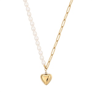 Collier en acier inoxydable plaqué or 18 carats avec fermoir OT tendance, motif fleur et perles - Product Image 3