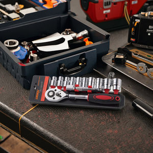 3/8 lecteur 12 pièces CRV mécanique métrique universel Chrome/Satin poignée droite jeu de douilles à percussion hexagonales carré Torx clé bricolage OEM - Product Image 1