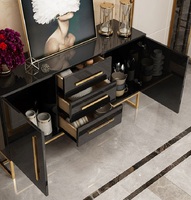 Buffet moderne de luxe avec base dorée et plateau en marbre, ensemble de meubles de salle à manger pour salon ou hôtel