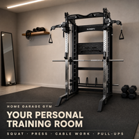 Rack de Squat Multifonctionnel en Acier Robuste avec Poulies Réglables et Barre de Traction pour Entraînement de Musculation en Salle de Sport