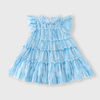 Robe d'été respirante pour filles, col rond, nœud, mélange polyester-coton, sans manches, en mousseline, coupe trapèze, longueur genou, avec volants
