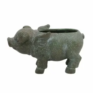 Estátua de porco de jardim decorativa para pátio, vaso de plantador em poliresina, escultura de porco