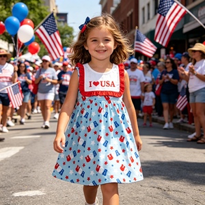 GSD4064 rts Vente en gros Nouvelle robe de yoga pour enfants style boutique Ensemble drapeau du 4 juillet pour petite fille Sans MOQ ODM - Product Image 2