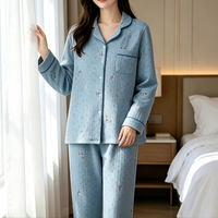 Ensemble de pyjama imprimé pour femmes, manches longues, pantalon long, vêtements de maison, coupe régulière, personnalisable