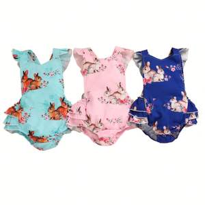 Tutina Estiva <span class=keywords><strong>Unisex</strong></span> per <span class=keywords><strong>Neonati</strong></span> con Stampa Coniglietto in Pizzo, Vestito in Cotone per Bambini e Bambine, Personalizzabile ODM - Product Image 1