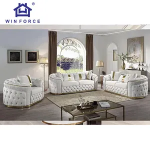 Winforce Luxo 3 + 2 Conjunto de sofás tufados estilo Turquia Móveis para sala de estar Sofás de veludo europeu Chesterfield