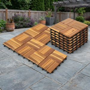Dalles de sol en bois à 12 lattes, design ferme, lisses, à emboîtement, 10 mm d'épaisseur, bicolores, 30x30 cm, pour terrasse, piscine, allée - Product Image 2
