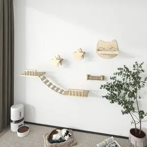 بيع بالجملة أثاث رف خشبي صلب مثبت على الحائط للقطط أرجوحة جدار تسلق للقطط