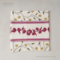 Housse de coussin décorative motif floral vigne magenta, motif botanique à bandes, pour salon style bohème et ferme