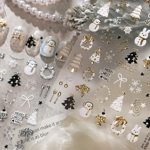 Autocollants pour ongles de Noël, couleur or, arbre, bonhomme de neige, couronne, nœud, autocollants adhésifs pour ongles, décorations pour ongles de Noël, vente en gros - Product Image 1
