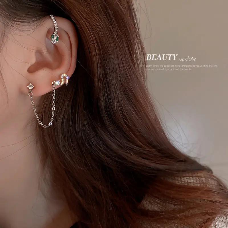 Hot Sale Fashion Design Personality Earring Cubic Zirconia snake earrings cuff for women