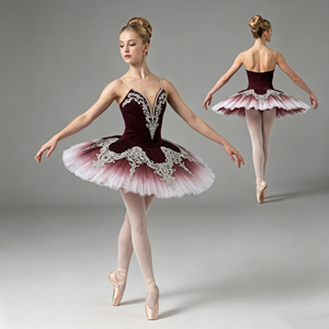 ชุดบัลเลต์เบอร์กันดี Le Corsaire แบบแพนเค้ก ประดับด้วยคริสตัลปักลาย คอร์เซ็ทแบบคลาสสิก ชุดทูทูสำหรับการแสดงบนเวที Paquita - Product Image 1