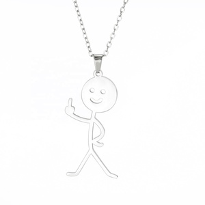 Kalung Liontin <span class=keywords><strong>Rock</strong></span> Punk Doodle Jari Tengah Stickman Bahan Stainless Steel Perhiasan Fashion untuk Wanita Pria - Product Image 6