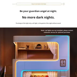 Cama Literas Simple para Apartamento Pequeño, Cama Flotante Doble para Niños con Barandilla Alta, Combinación de Madera Alta y Baja que No Interfiere - Product Image 4