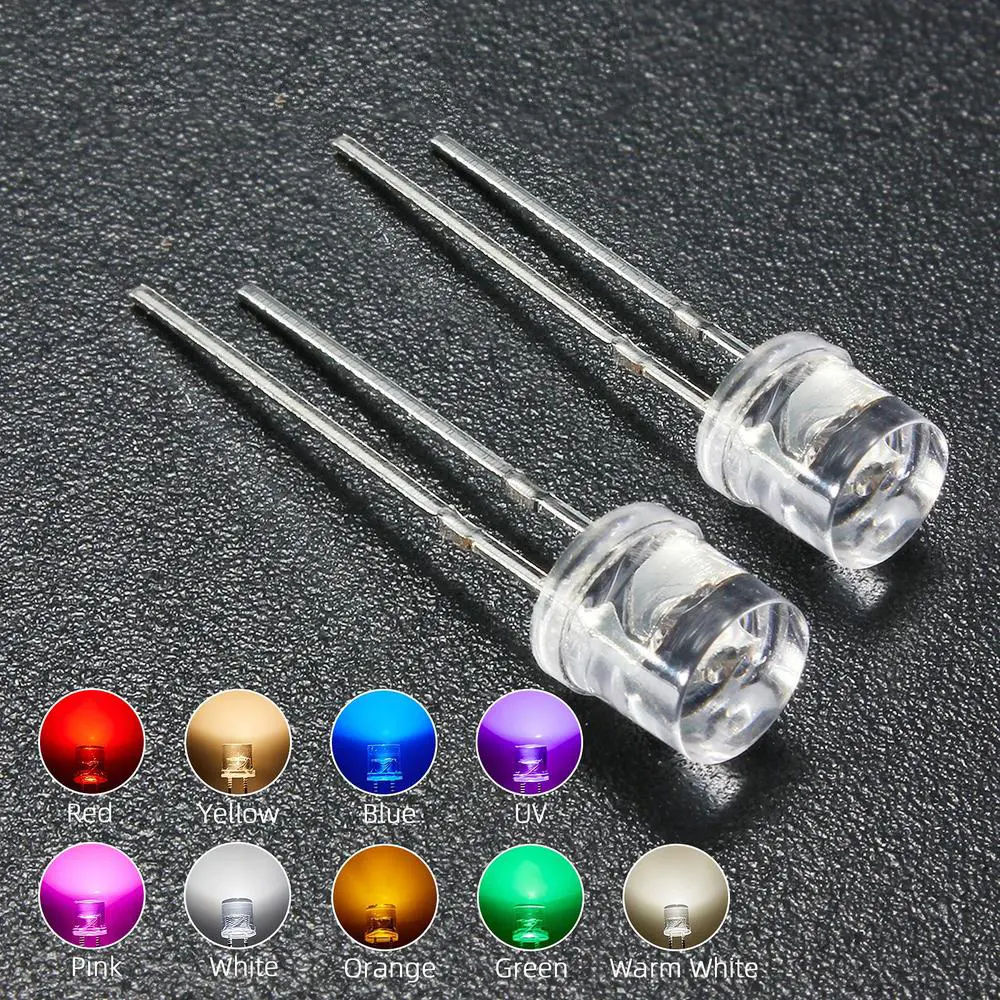 100Pcs 5mm Flat Top LED Diode 9 Colors Lights Bright Bulb Lamps Electronics Components Indicator Light Emitting Diodes