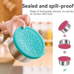 Hộp lưu trữ thực phẩm bằng thép không gỉ 304 có nắp silicon, tủ lạnh gia đình, tủ đông, cắm trại, hộp niêm phong thực phẩm tròn di động. - Product Image 3