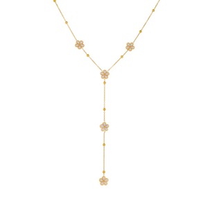 Korean Style Flower Pendant Gold Plated <b>Long</b> Tassel <b>Necklace</b> With Simulated Pearl Petal Design For Everyday Wear - Product Image 5