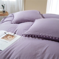 Parure de lit 3 pièces en polyester tissé 100 % écologique, douce, respirante et lavée, avec pompons et franges, style luxe léger, très vendue