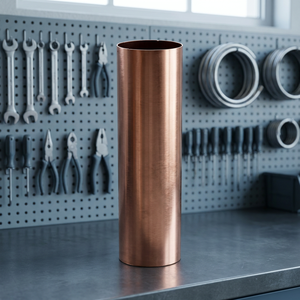 Vase à fleurs long en acier inoxydable plaqué cuivre brossé, décoration de table faite à la main, écologique, pour baptême et maison indienne - Product Image 1