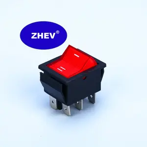6 Pin DPDT KCD4-2 V ışık ile 220V düğme kendinden kilitleme kırmızı Rocker anahtarı