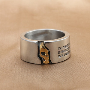 Men's <b>Titanium</b> Steel <b>Ring</b> Gold Skull Letter Design Punk Style Fashion Jewelry Gift - Product Image 1