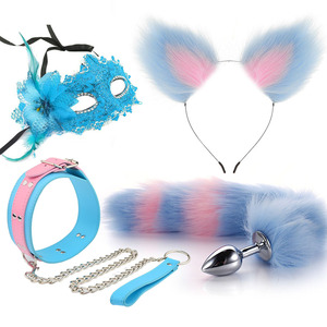 Ensemble de plug anal en métal pour adultes, godemichet anal <span class=keywords><strong>à</strong></span> <span class=keywords><strong>queue</strong></span> de renard bleu rose, 4 pièces, cosplay, dilatateur anal, jouets sexuels sexy pour femmes, masturbation anale - Product Image 4