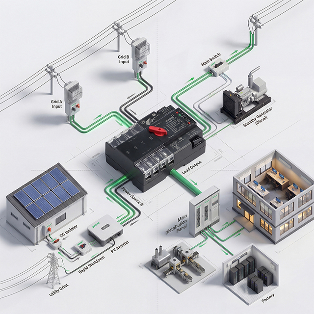 Professional Automatic Transfer Switch (ATS) for Generator & Solar Power Systems with Smart Changeover Switch.690V