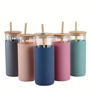 Reusable 500Ml 600Ml 750Ml Bambolid Borosilicate <b>Glass</b> <b>Milk</b> Coffee Juice <b>Bottle</b> Tumbler Cup With Straw - Product Image 1