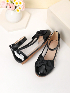 Chaussures plates à nœud transparentes et en cuir verni noir pour filles, vente en gros - Product Image 3