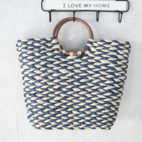 Tas Pantai Anyaman Berongga Model Solid Fashion Casual dengan Bukaan Terbuka Tas Jerami Wanita