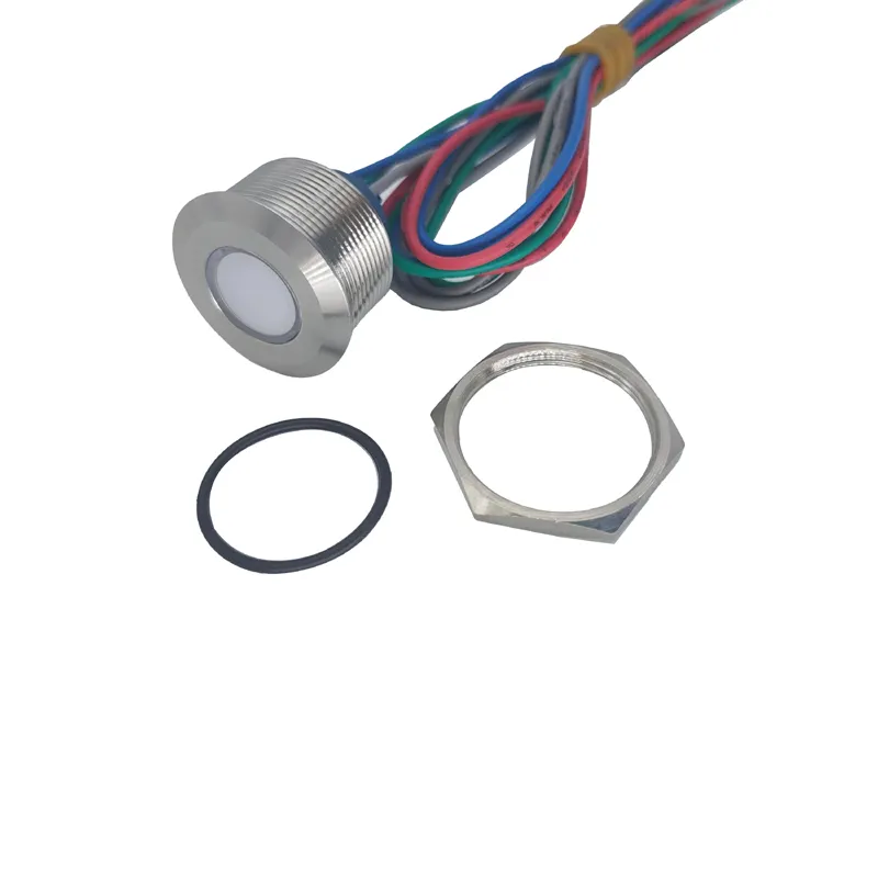 Indicador LED de Metal de 25mm, IP67, resistente al agua, indicador de montaje de Panel plano, RGB