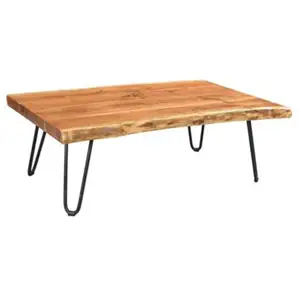 Mesa de centro industrial vintage con mango y base de hierro, muebles de sala de estar modernos de madera maciza, mesa de centro