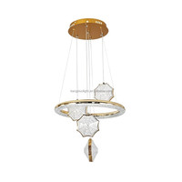 Lustre LED multicouche en fer chromé de style nordique, luminaire suspendu à abat-jour rond long pour salon, éclairage de luxe