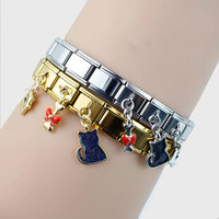 Bracelet à breloques italien en acier inoxydable 316l plaqué or 14k 18k de luxe personnalisé, anti-ternissement, pour femmes