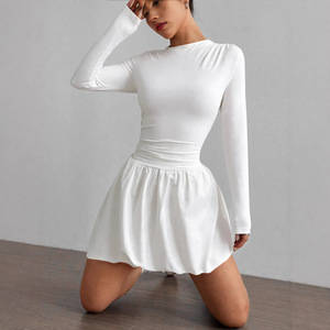 Abito a trapezio con spalle scoperte <span class=keywords><strong>e</strong></span> maniche a sbuffo, vestito da festa aderente a maniche lunghe in poliestere elasticizzato per donna, <span class=keywords><strong>Nero</strong></span> Bianco <span class=keywords><strong>Rosso</strong></span> - Product Image 5
