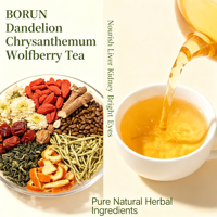 Thé aux pissenlits, chrysanthèmes et baies de goji 150g (10g*15 sachets) Borun – Nettoie le foie, nourrit les yeux, tonifie le Yin et les reins, détoxifie, diurétique, soulage la fatigue et l'excès de chaleur