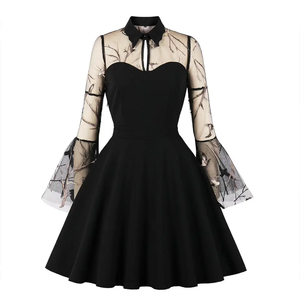 Manches évasées broderie femmes rétro Sexy <span class=keywords><strong>gothique</strong></span> robes Sexy dame <span class=keywords><strong>grande</strong></span> <span class=keywords><strong>taille</strong></span> fête de mariage robe de vacances - Product Image 1