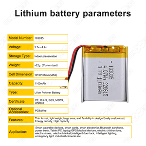 Cao bán Polymer Pin 103035 3.7V Li-polymer pin <span class=keywords><strong>Lithium</strong></span> 1100mAh pin tế bào cho cung cấp điện - Product Image 4