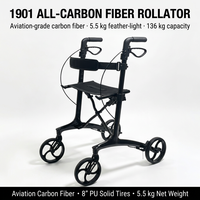 Déambulateur pliant portable en fibre de carbone avec siège, 5,5 kg, autoportant, compact, pour le voyage