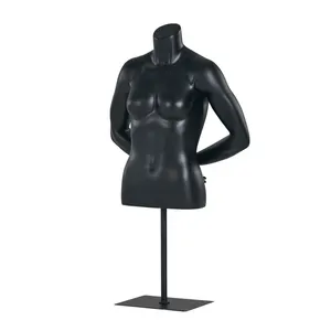 AdjustaBle Altura Fibra De Vidro Luxo Preto 1/2 Manequins Feminino Parte Superior do Corpo