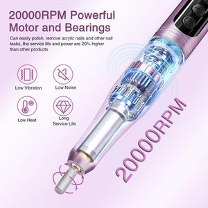 20000RPM Portable Electric Nail Drill <b>Pen</b> Rechargeable Nail Polisher Nail File for Home Use Salon Acrylic Gel Polish Removal - Product Image 2