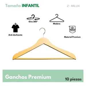 Zomilux 10 pezzi in legno per bambini ganci per vestiti eleganti appendiabiti girevoli con caratteristiche antiscivolo colore naturale - Product Image 5