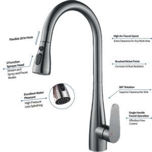 ก๊อกน้ำห้องครัวแบบดึงลงได้พร้อมหัวฉีด 3 ฟังก์ชั่น แรงดันสูง และหมุนได้ 360 องศา °   ก๊อกผสมน้ำร้อน/น้ำเย็นแบบหมุนได้สำหรับอ่างล้างจาน - Product Image 4