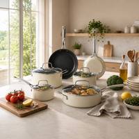 Set Peralatan Masak Aluminium Klasik Kustomisasi Langsung dari Pabrik, Panci dan Wajan Anti Lengket Keramik Induksi dengan Gagang SS untuk Memasak