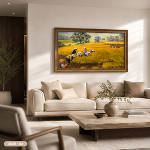 Peinture à l'huile sur toile faite à la main représentant une récolte de riz dans un champ agricole du Vietnam, service OEM ODM, modèle SD25-20 - Product Image 2
